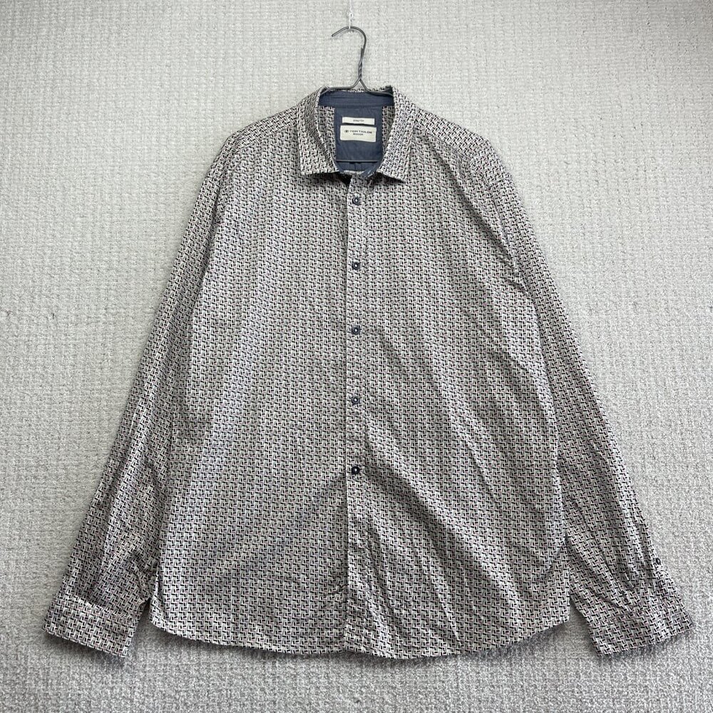 Tom Tailor Button Up Dress Shirt Pastel Geometric AOP Regular Stretch Men XXL